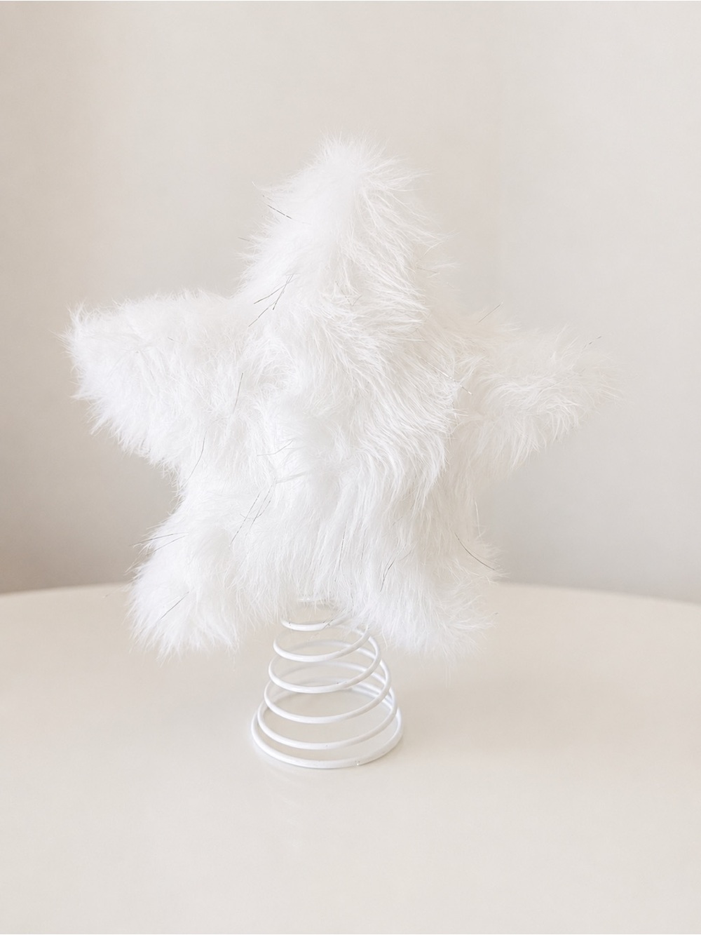 White Faux Fur Furry Star Christmas Tree Topper